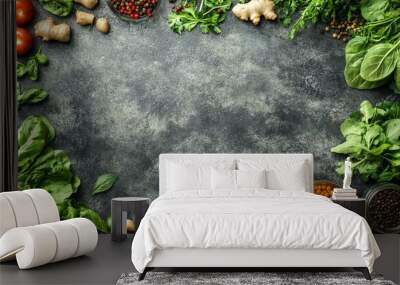 Rustic frame of organic food. Wall mural