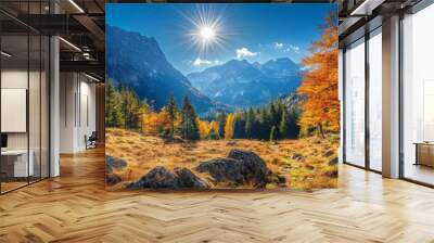 Scenic mountain view from a hiking trail Wall mural