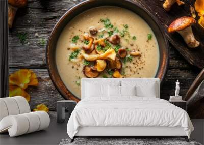 Tasty seasonal vegetarian soup w/ chanterelle mushrooms Wall mural