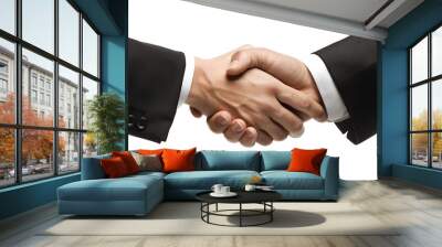 Two businessmen in dark suits shaking hands, isolated on white background. Wall mural