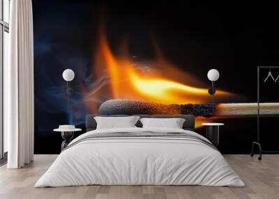 Used match and flame black background Wall mural