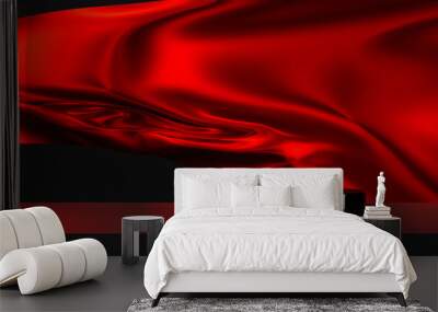 Red color podium on red fabric flying wave. Luxury background for branding and product presentation. 3d rendering illustration. Wall mural