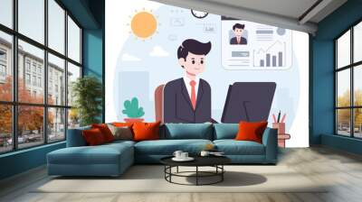 business man working office flat color design Wall mural