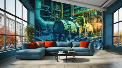 A detailed illustration of a thermodynamic machine in a power station  Wall mural