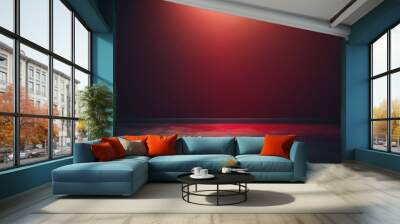 A minimalist dark red studio backdrop with a smooth gradient, complemented by a neutral grey floor, offering ample copy space for design or text  Wall mural