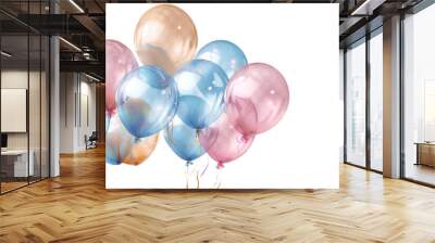 clear pink blue gold pastel balloons isolated on transparent background Wall mural