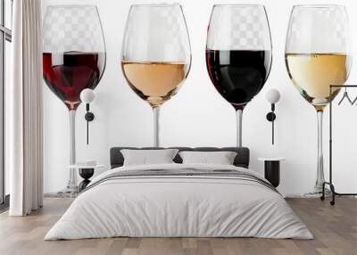 Four glasses of wine isolated on transparent background Wall mural