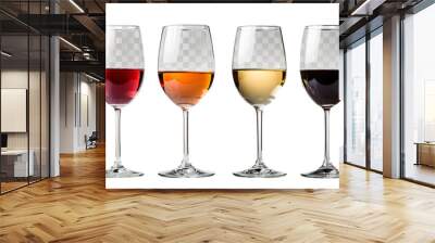 Four glasses of wine isolated on transparent background Wall mural