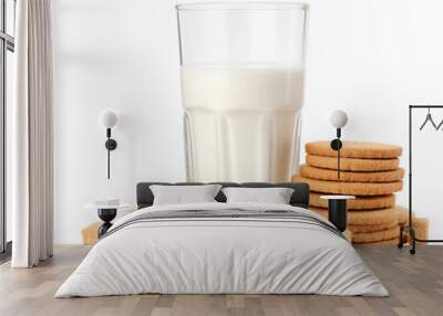 Milk accompanied by crunchy rusk isolated on transparent background Wall mural