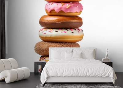 Stack of delicious donuts isolated on transparent background Wall mural