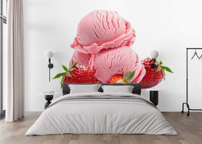 strawberry ice cream isolated on transparent background Wall mural