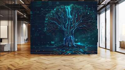 Tech tree, abstract data technology and data science illustration  Wall mural