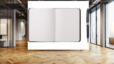 A blank notebook with an open page and a pen, ideal for writing, drawing, or brainstorming creative ideas. Wall mural