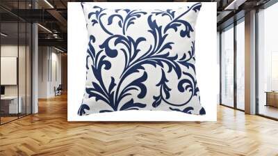 Elegant decorative pillow featuring a sophisticated navy floral pattern on a white background, perfect for home decor Wall mural