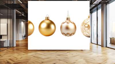 Four golden Christmas ornaments with different designs. transparent background Wall mural