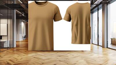 Plain tan t-shirt mockup showcasing both front and back views, ideal for apparel design and branding projects. Wall mural