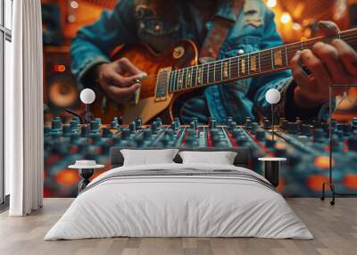 Make variants of this image of a musician playing a guitar in a recording studio Wall mural