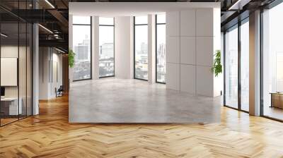 3D rendering . Empty office interior room with window and plant pot .  Wall mural