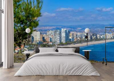 Cityscape and skyline of buildings in San Juan Beach, Alicante, Spain Wall mural