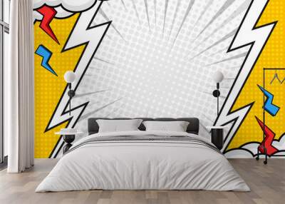 Blank yellow comic book frame background template with cloud Wall mural