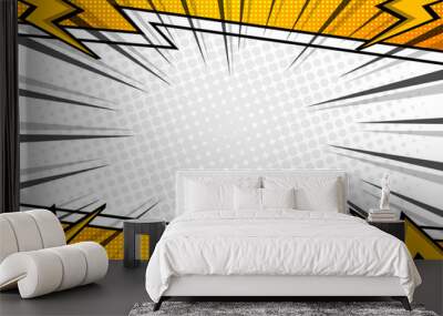 Blank yellow comic cartoon frame background template with lightning Wall mural