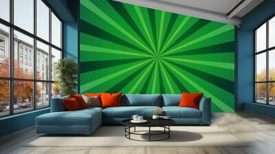 Comic halftone burst background green color with rays, vector illustration Wall mural