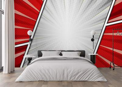 Red and white modern comic style background, vector illustration Wall mural