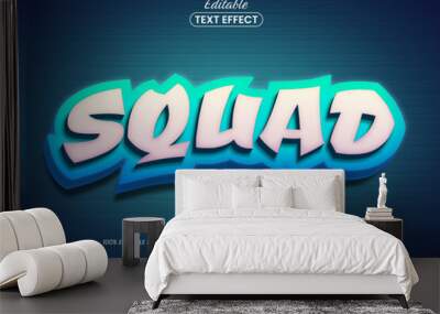 Squad light blue 3d text style, editable text effect Wall mural