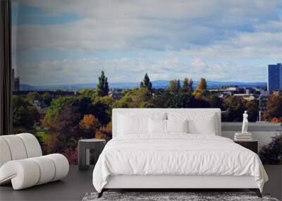 Glasgow in Autumn - view of the Glasgow skyline seen from Bellahouston park. Wall mural