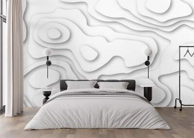 3D Papercut Stylized White topographic contour scheme and terrain. Abstract geometric layered curve line white background. papercut on white contours topography stylized height of the lines, Abstract  Wall mural