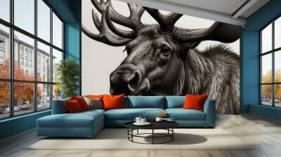 pen and ink illustration of moose Wall mural