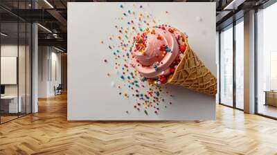 strawberry ice cream cone on white background Wall mural