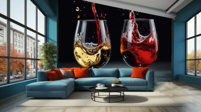 Two glasses of red and white wine collide in a dance Wall mural