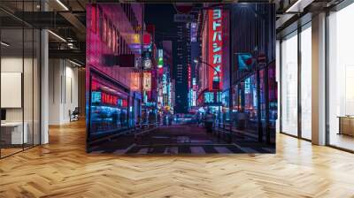 A night of the neon street at the downtown in Shinjuku Tokyo wide shot Wall mural