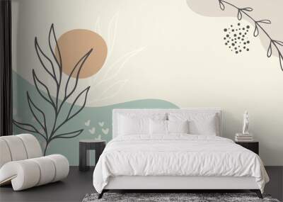 Abstract floral art vector leaves background. Hand draw leaves Wall mural