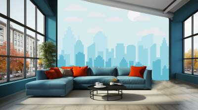 abstract city building skyline with road and grass. buildings silhouette. urban landscape. cityscape Wall mural