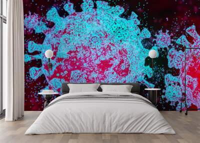 Covid-19 virus icon, Sars Cov 2 Bacteria, coronavirus pandemic and epidemic
 Wall mural