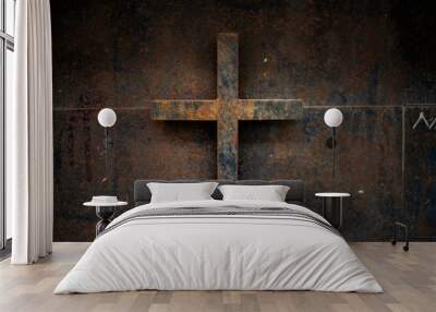 rusty cross - old and rusty cross iron door  rusty grunge background Wall mural