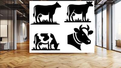 Cow Icons, Ideal for Agriculture and Farm Themes - Flat Vector Illustration Wall mural