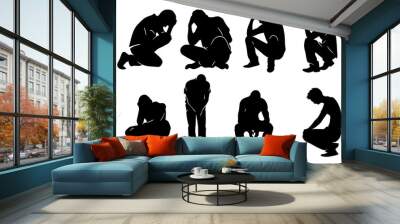 Sad Boys Silhouette. Flat Vector Illustration Wall mural