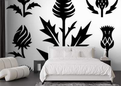 Scottish Thistles Silhouette, Ideal for Nature and Cultural Themes - Flat Vector Illustration Wall mural