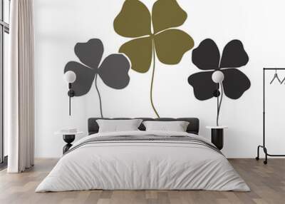 Clovers with four and three leaves bouquet. Shamrock logo or sign icon. Saint Patrick symbol, stylish and simple design. Vector Flat design set Wall mural