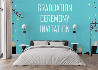 Graduation poster with happy graduates throwing graduation hats in the sky. Wall mural