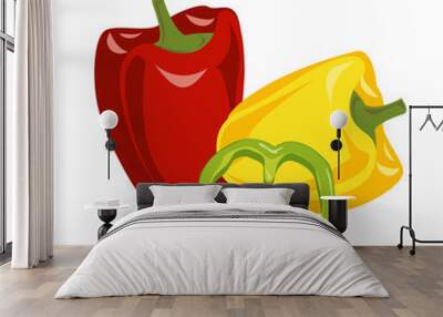 Yellow, red, and gree bell pepper composition, vegetables set. Vector illustration cartoon flat icon isolated on white Wall mural