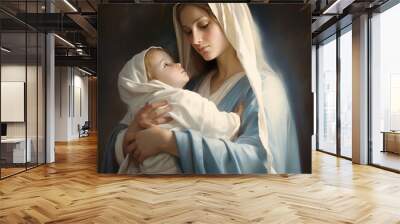 Holy Mary holding baby Jesus Christ in her arms. Wall mural