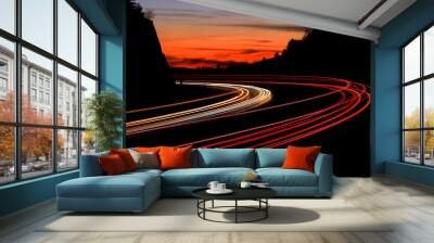 tail light streaks on highway at night. Long exposure. Wall mural