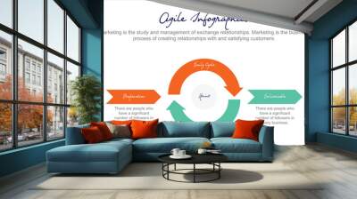 Round pie chart split into 2 equal parts. Concept of model with two features of business project to compare. Simple flat infographic vector illustration for information analysis, presentation, report. Wall mural