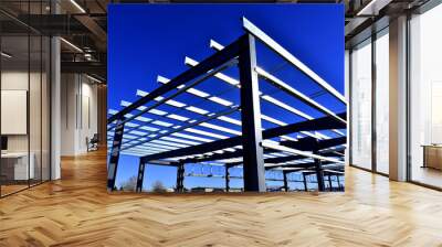 Steel framework of new commercial building under construction. Wall mural