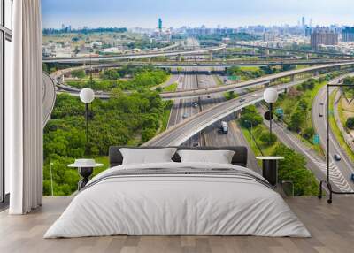 Aerial view of  freeway interchange in kaohsiung city. Taiwan Wall mural