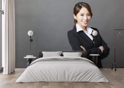 beautiful asian businesswoman portrait with gray background Wall mural